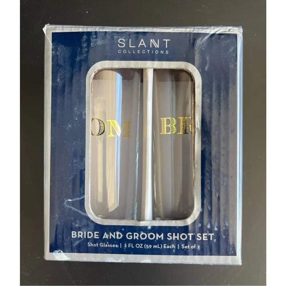 Slant Collections Creative Brands Bride and Groom Set of 2 Shot Glasses 2 Oz NEW